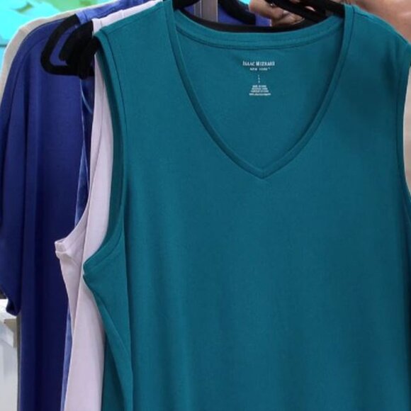 *New Isaac Mizrahi New York Pima Cotton Blend V-Neck Teal Blue Tank Dress S - Picture 2 of 2